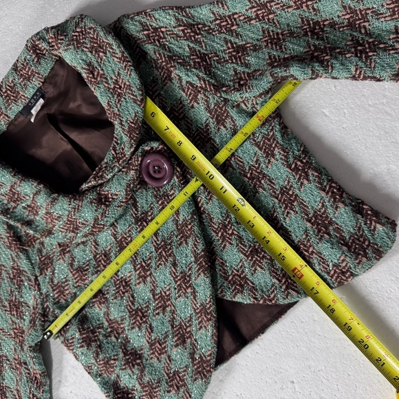VTG Voxx Bouclé Cropped Blazer | Green Brown Metallic Shimmer Cowl Neck - Size M - Picture 10 of 10